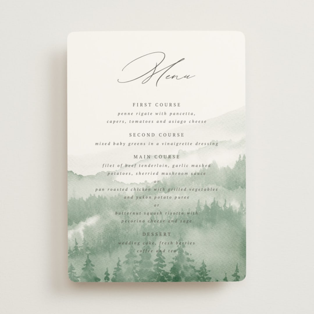 "Over the mountains" - Menus in Fern by Helen Halik - Front