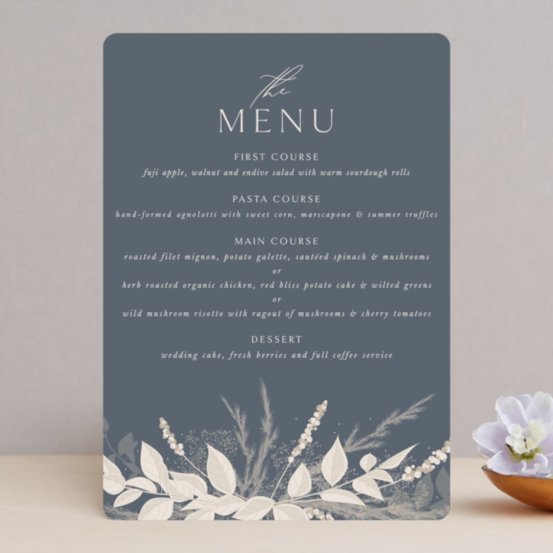 "Winter White Botanicals" - Menus in Slate by Erin Deegan - Front