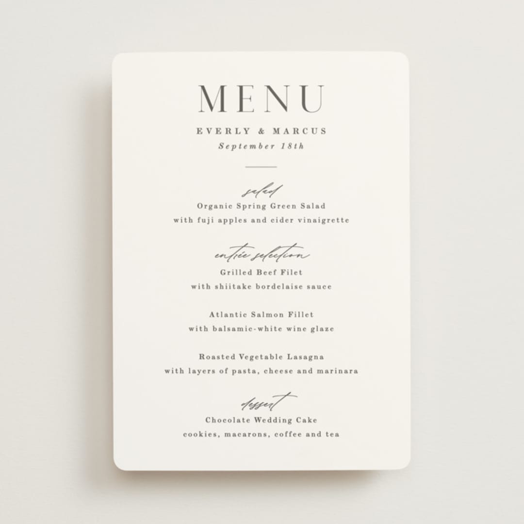 "Everly" - Menus in Snow by Hooray Creative - Front