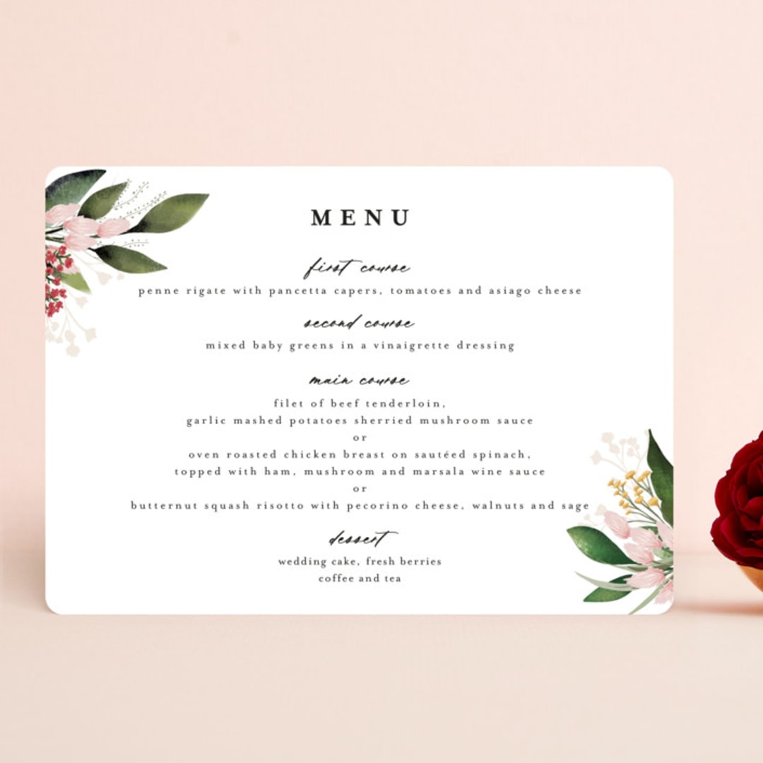 "Blossom" - Menus in Blush by Susan Moyal - Front