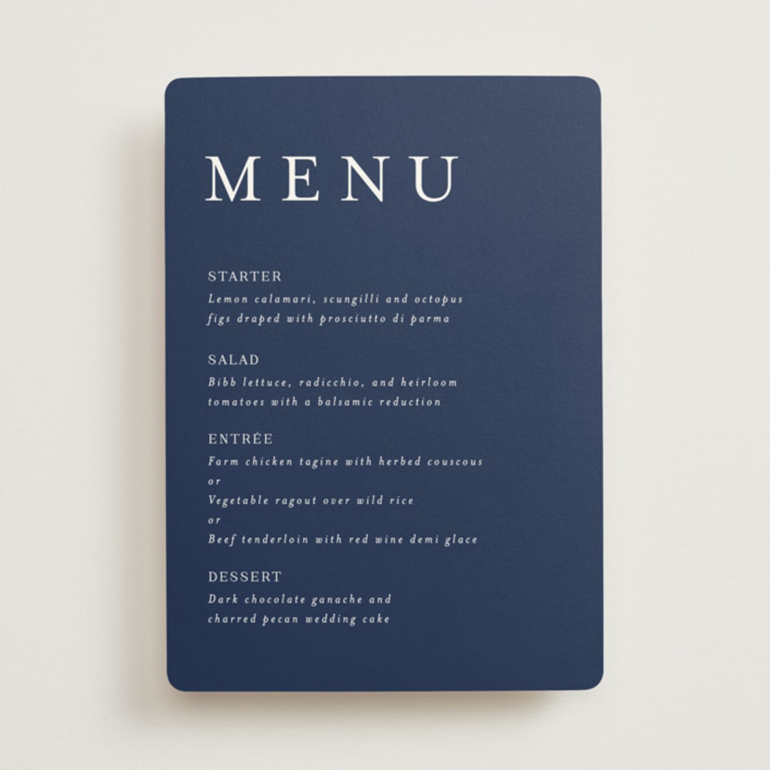 "brushstrokes in bloom" - Menus in Indigo by Angela Marzuki - Front