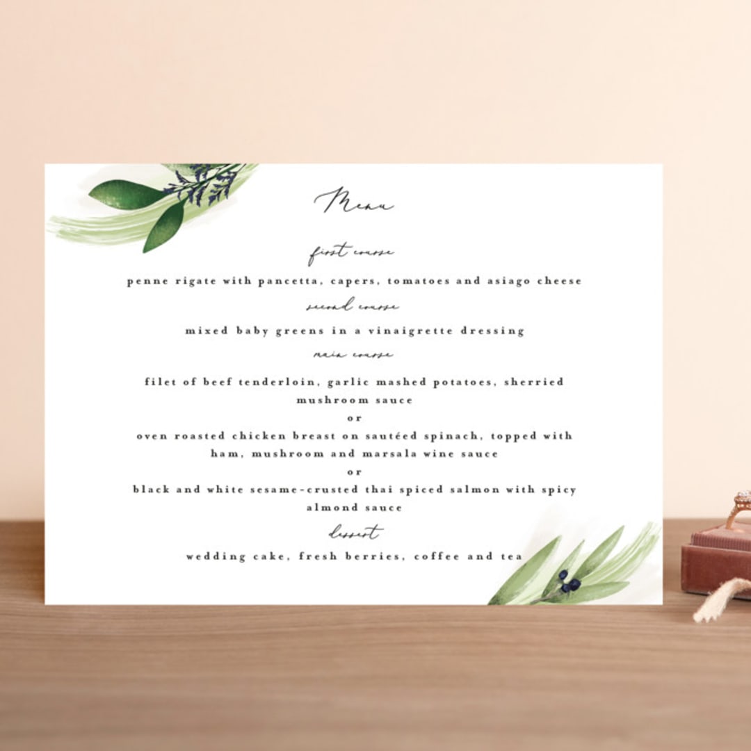 "Greenery Banner" - Menus in Navy by Susan Moyal - Front