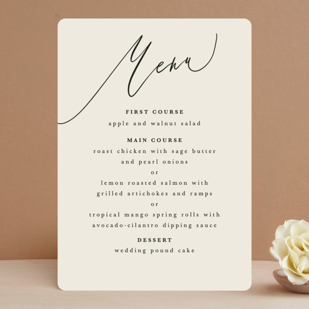 "Tilted Script" - Menus in Ivory by Hannah Williams - Front