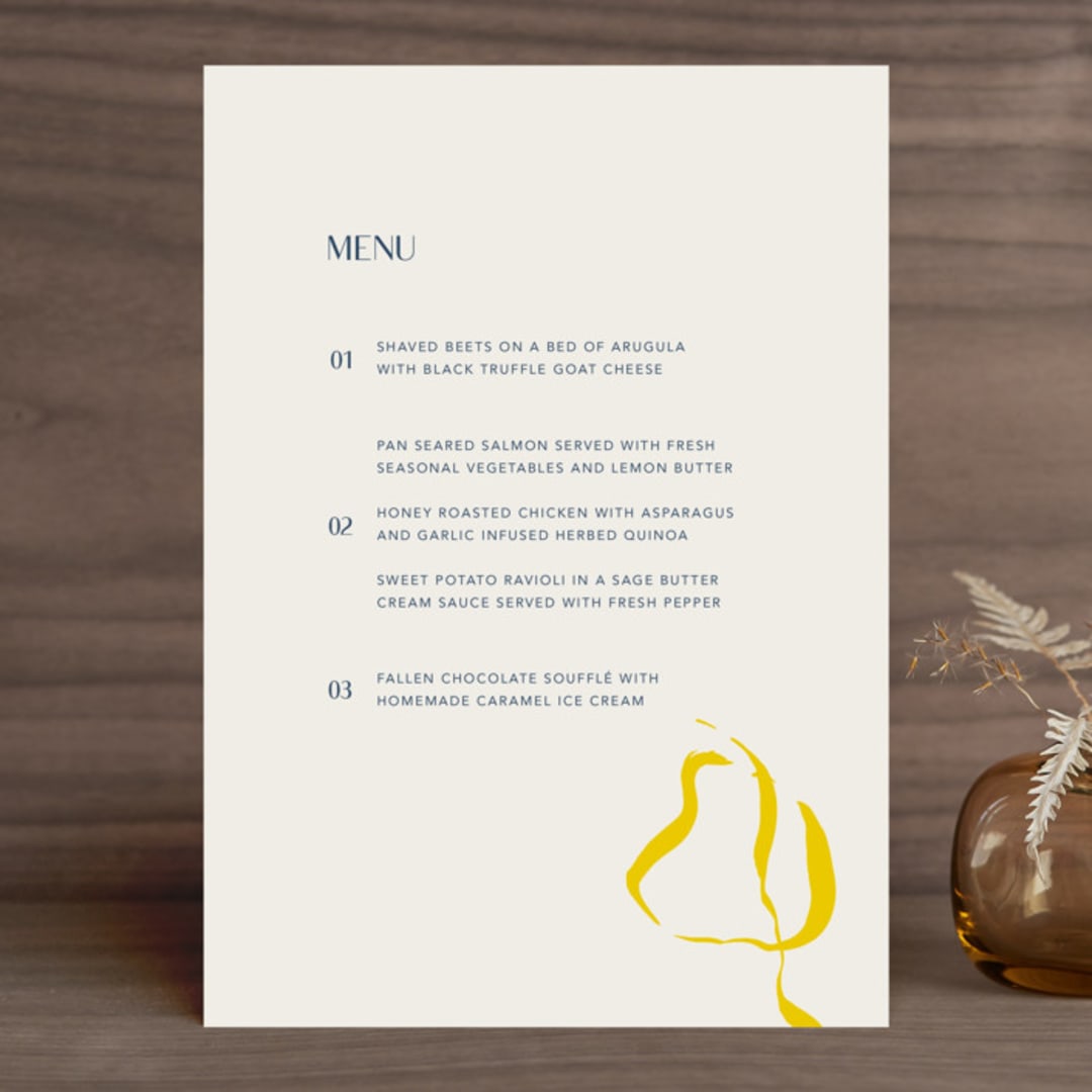 "Ophelia" - Menus in Golden by Mere Paper - Front