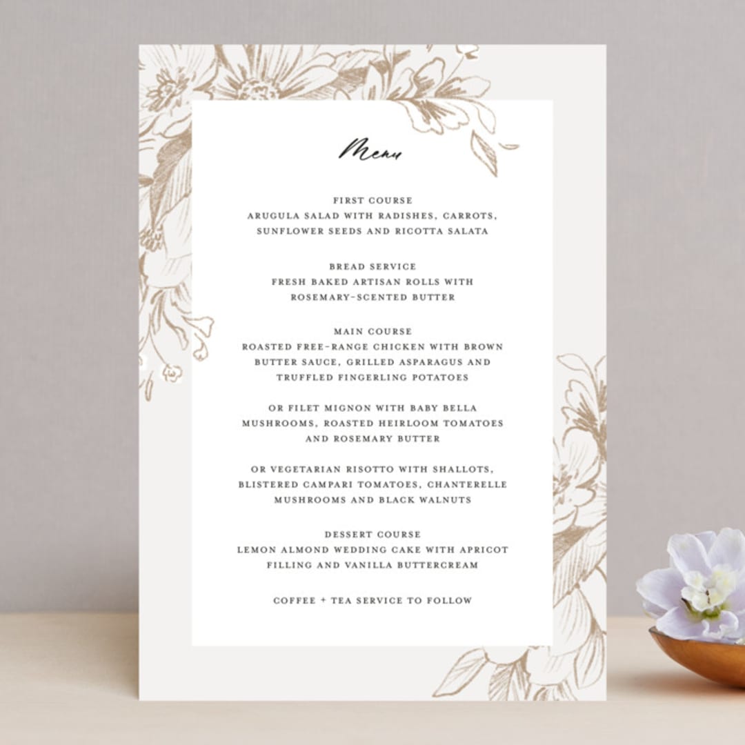 "Sketched Flora" - Menus in Cream by Paper Raven Co. - Front