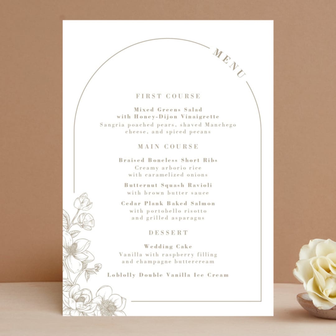 "Floral Ampersand Monogram" - Menus in Toffee by Amanda Day - Front