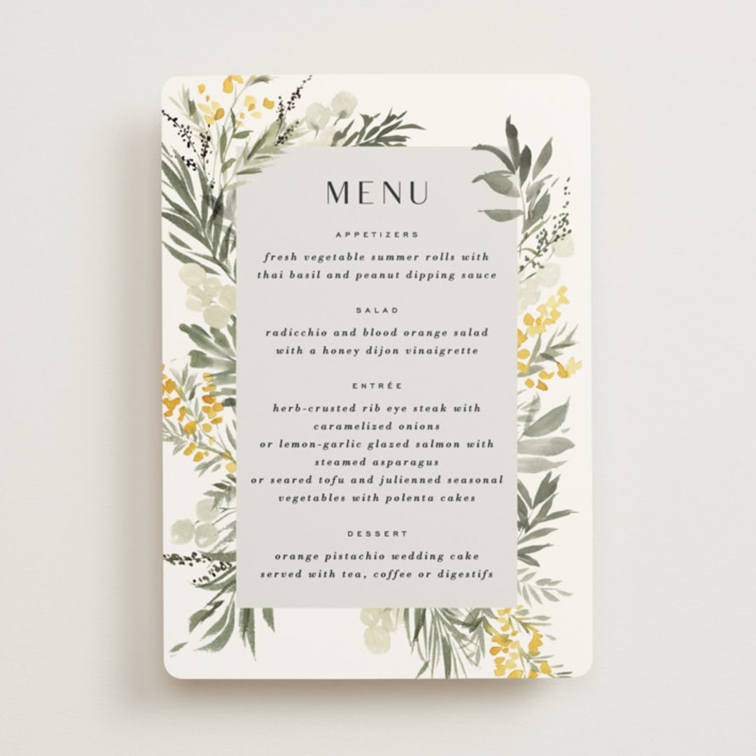 "mimosa" - Menus in Dandelion by Everett Paper Goods - Front
