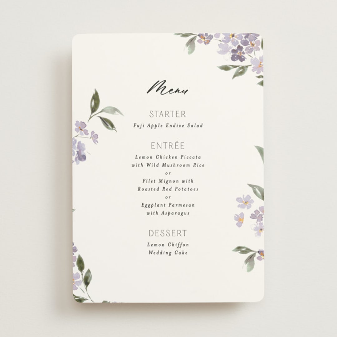 "Sweeping Vine" - Menus in Periwinkle by Itsy Belle Studio - Front