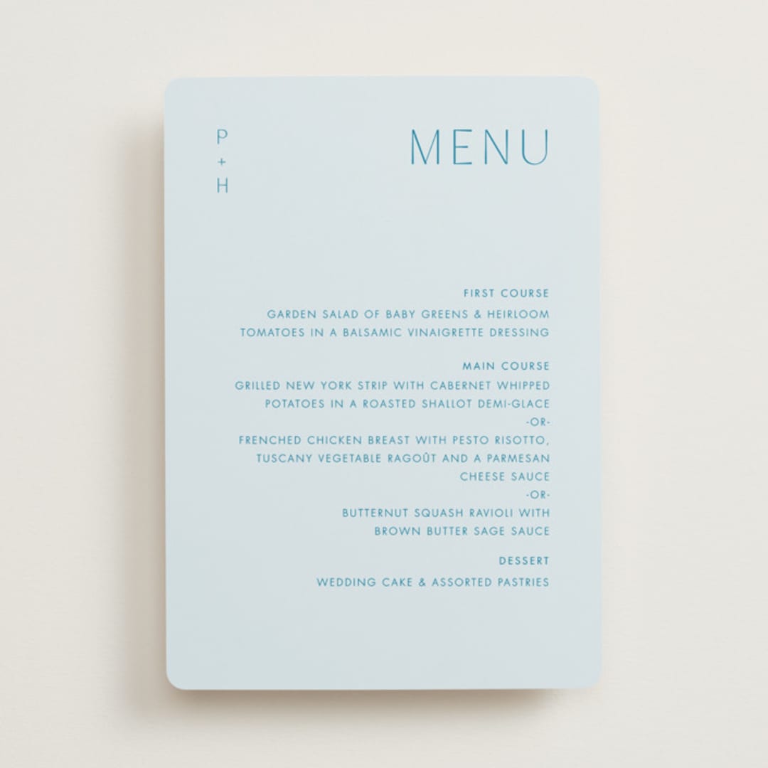 "Juniper" - Menus in Capri by Blustery August - Front