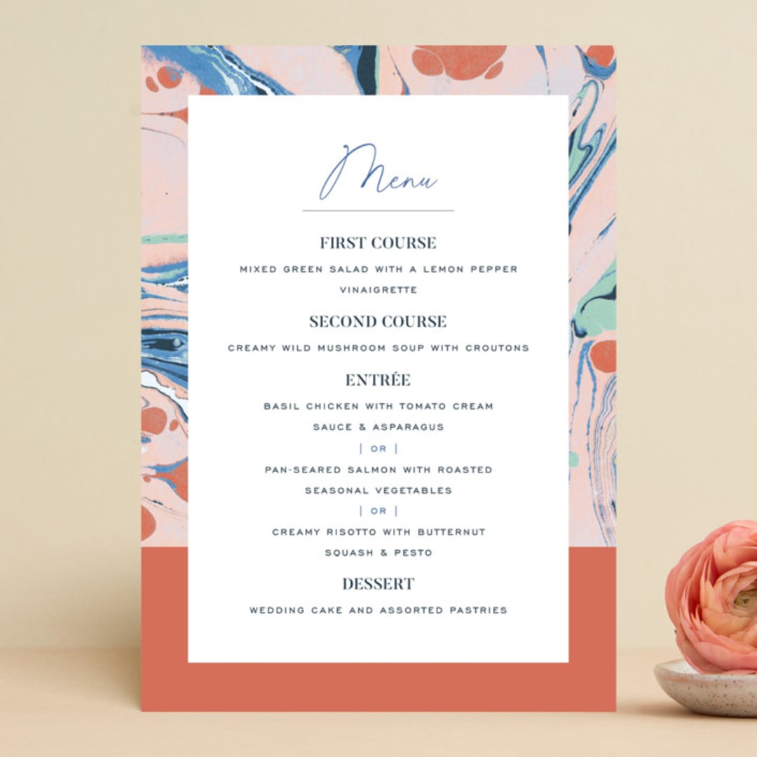 "Mod Marble" - Menus in Maraschino by A Real Peach Studio - Front