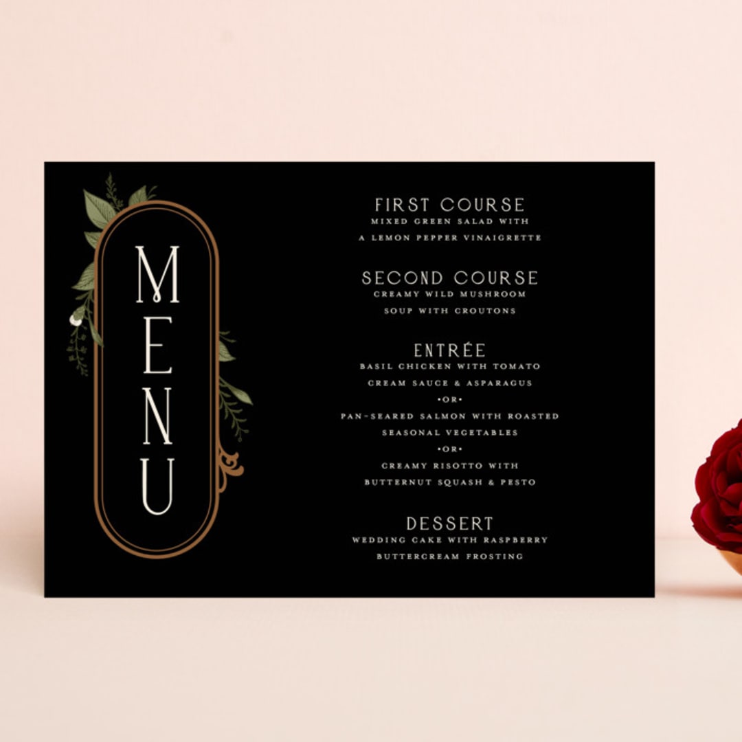 "Vintage Print" - Menus in Licorice by GeekInk Design - Front