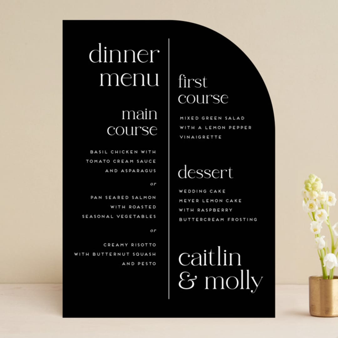 "Split Line" - Menus in Black Tie by Amy Payne - Front