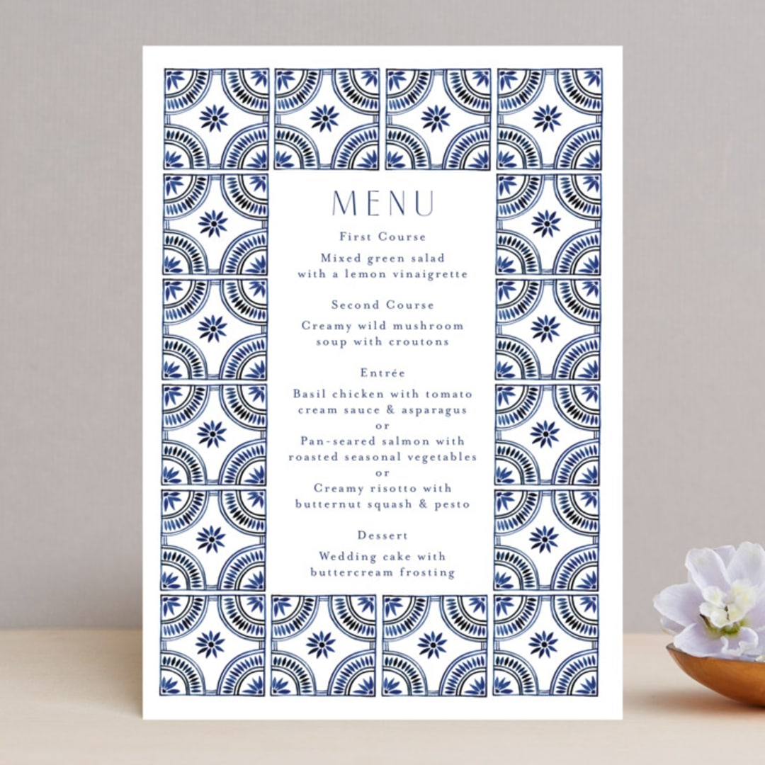 "watercolor tile" - Menus in Cobalt by Katharine Watson - Front