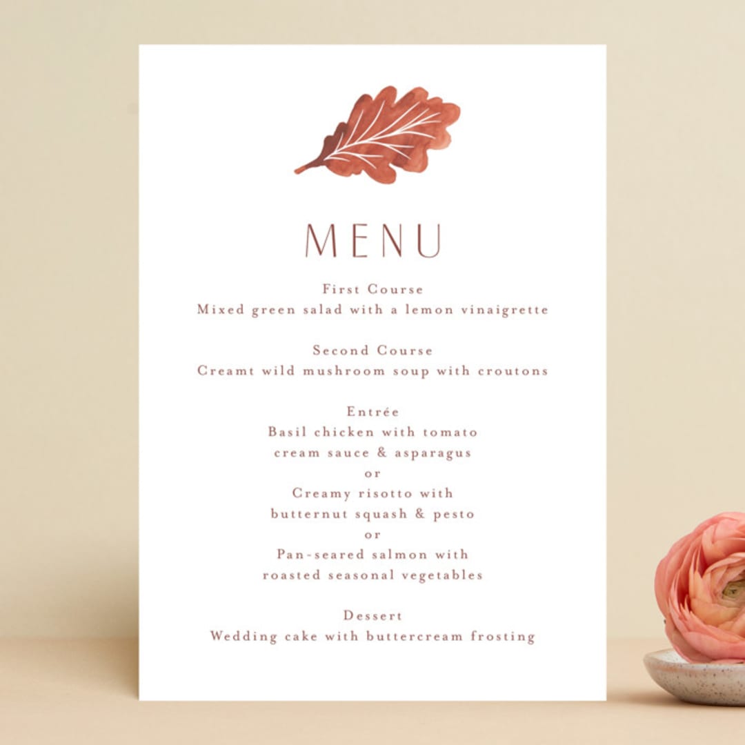 "Watercolor Fallen Leaves" - Menus in Copper by Katharine Watson - Front