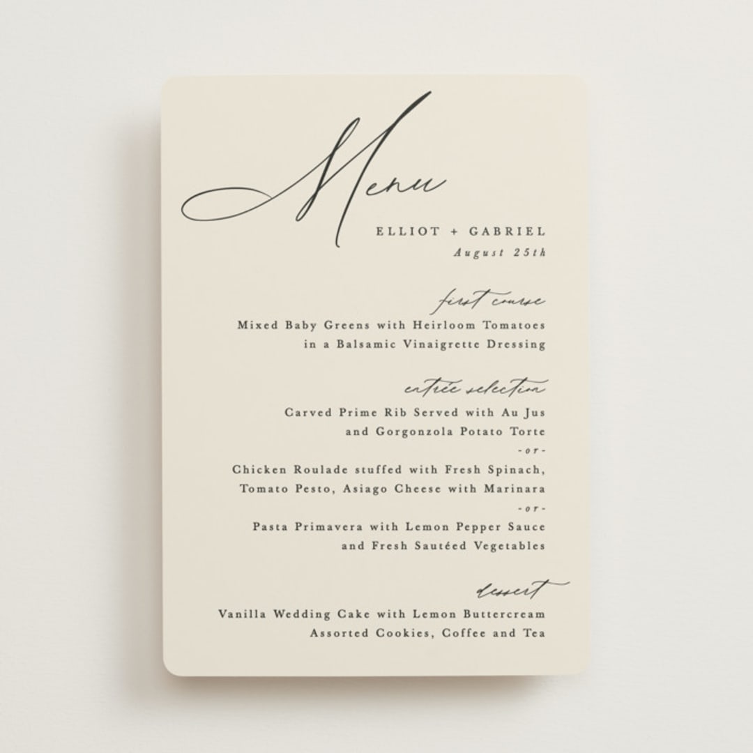 "Scripted Names" - Menus in Ecru by Hooray Creative - Front