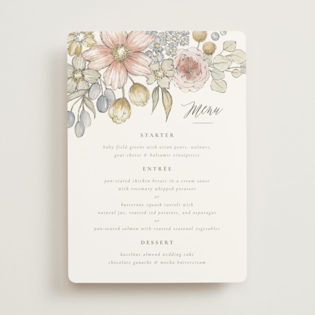 "Summer Garden" - Menus in Garden Rose by Wildfield Paper Co - Front