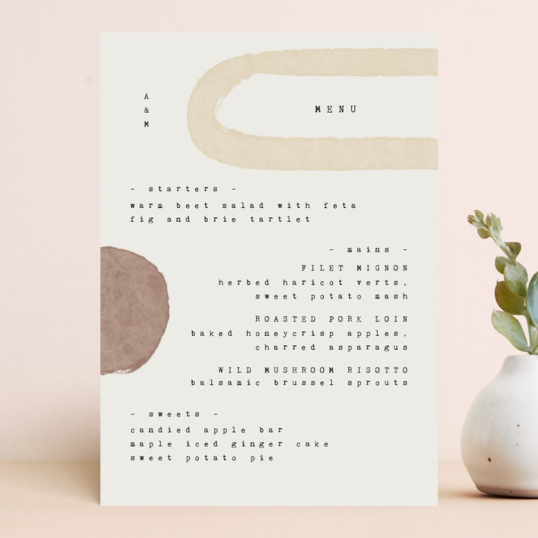 "Minimalist Shapes" - Menus in Natural by Heather Cairl - Front