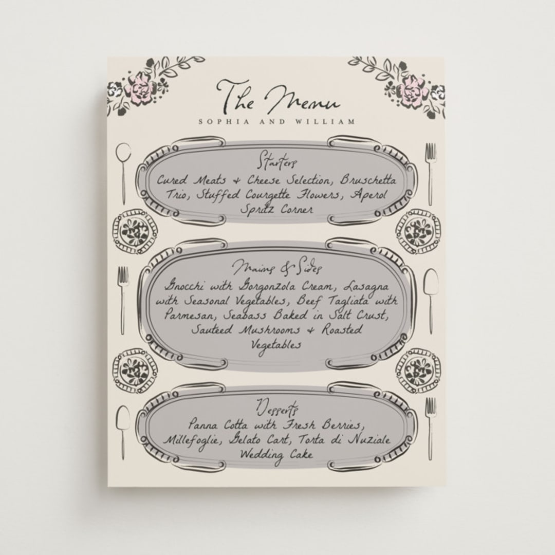 "Gathering Joy" - Menu Signs in Champagne by Ana de Sousa - Front