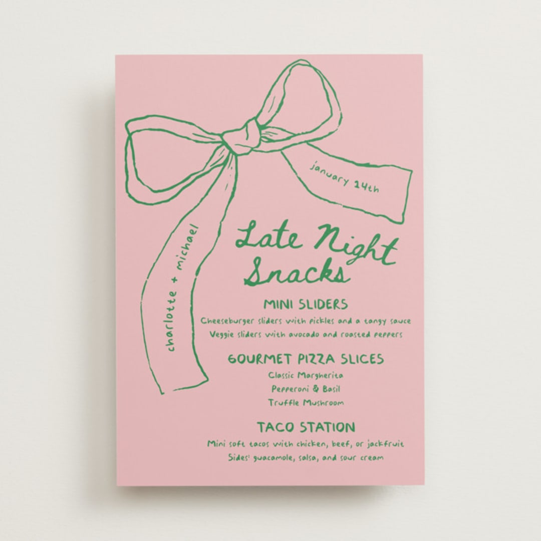 "Just the ribbon" - Menu Signs in trawberry by Vera Lim - Front