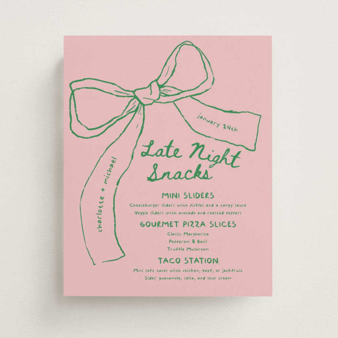 "Just the ribbon" - Menu Signs in trawberry by Vera Lim - Front