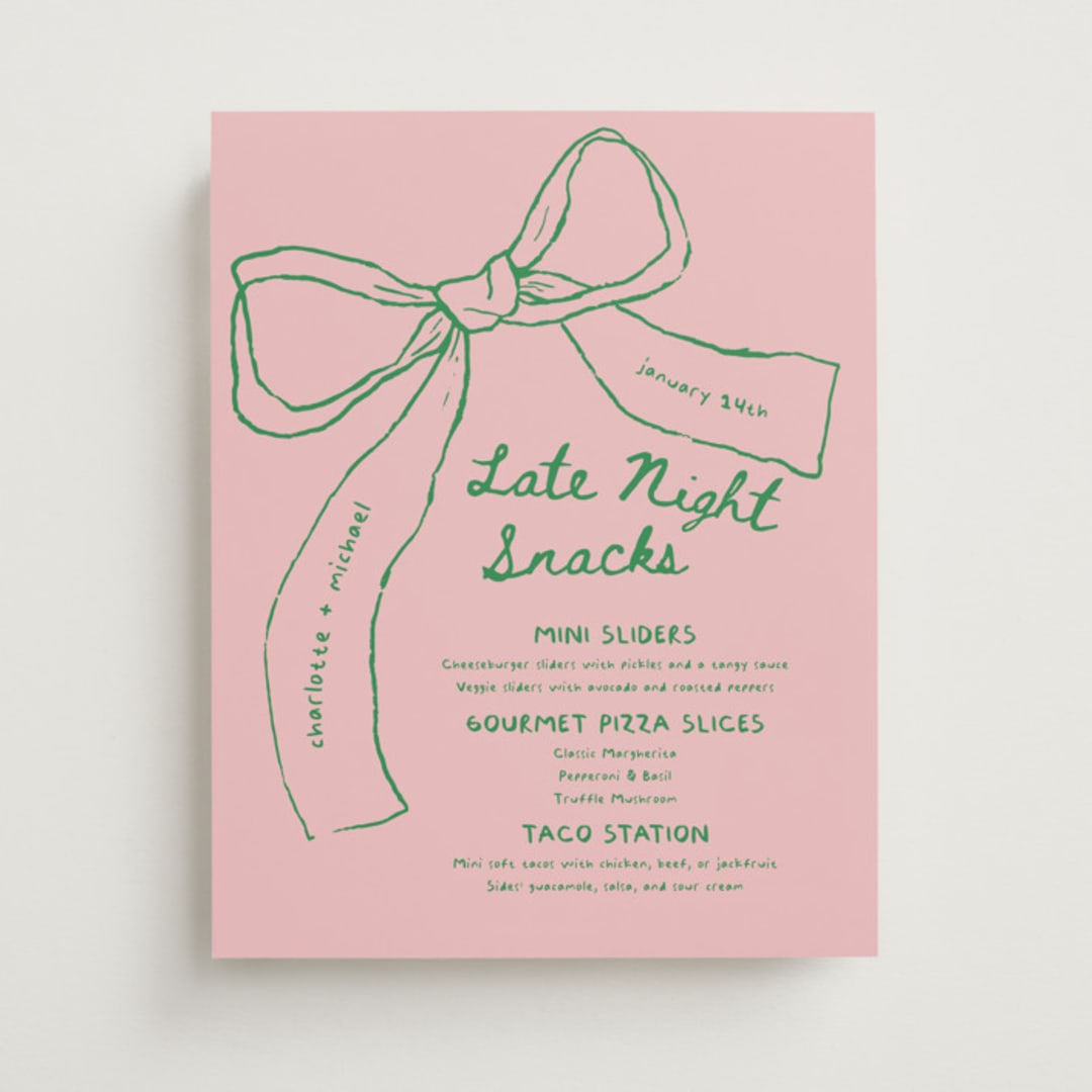 "Just the ribbon" - Menu Signs in trawberry by Vera Lim - Front