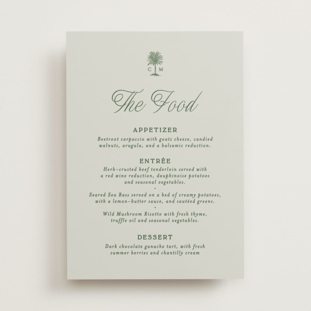 "Tropical" - Menu Signs in Sage by Bethan - Front