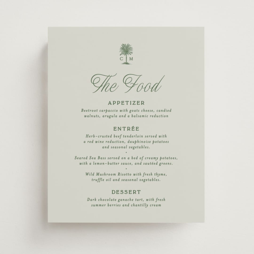 "Tropical" - Menu Signs in Sage by Bethan - Front