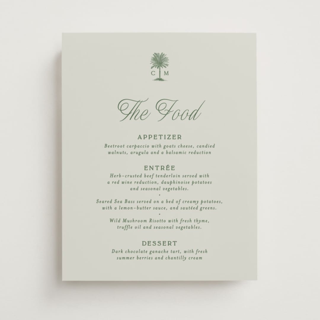 "Tropical" - Menu Signs in Sage by Bethan - Front
