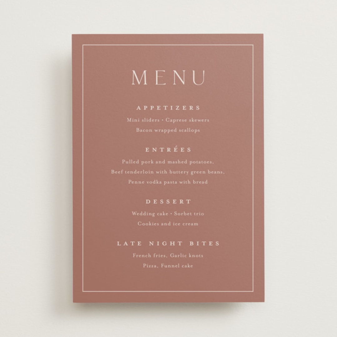 "Warm affection" - Menu Signs in Dusty Rose by Stacey Meacham - Front