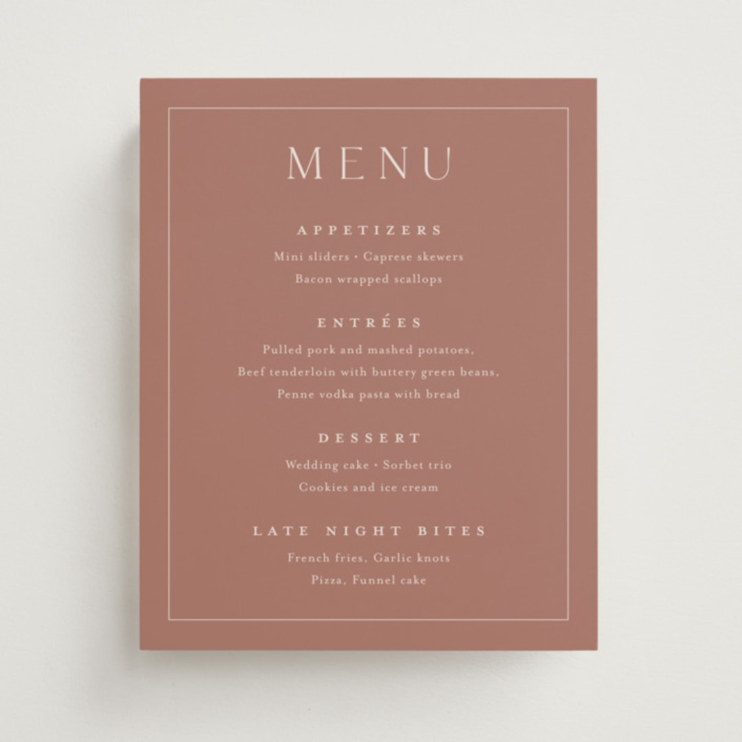 "Warm affection" - Menu Signs in Dusty Rose by Stacey Meacham - Front