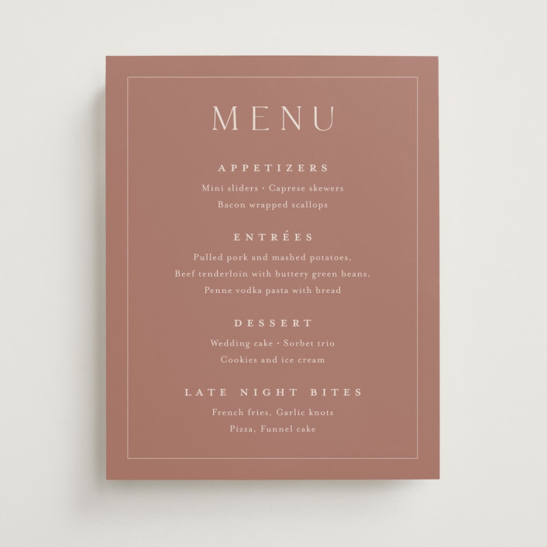 "Warm affection" - Menu Signs in Dusty Rose by Stacey Meacham - Front