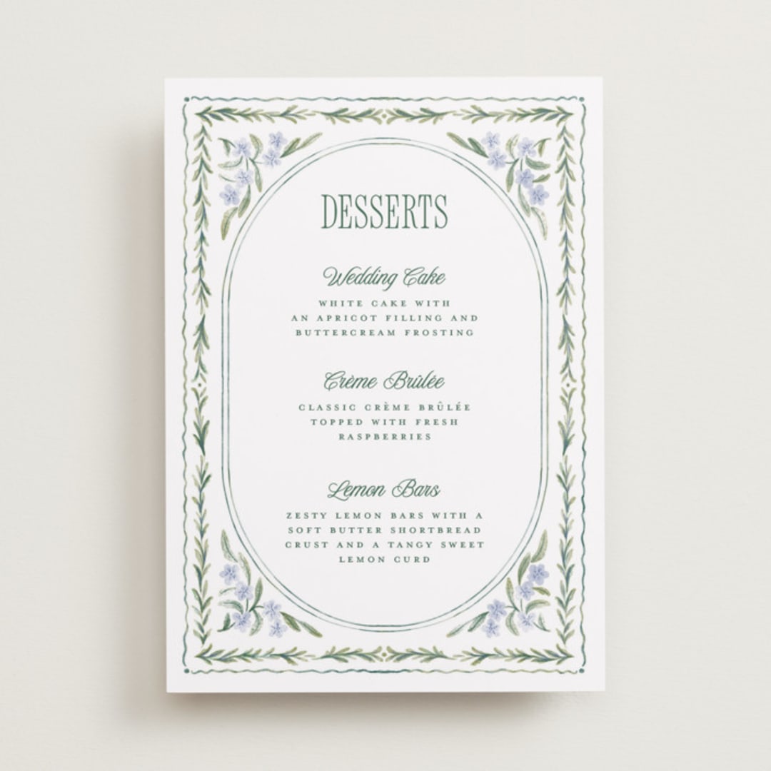 "Vintage Sketched" - Menu Signs in Wisteria by Jenna Holcomb - Front