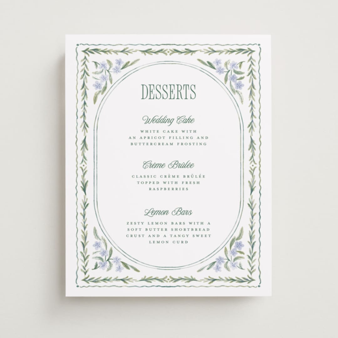 "Vintage Sketched" - Menu Signs in Wisteria by Jenna Holcomb - Front