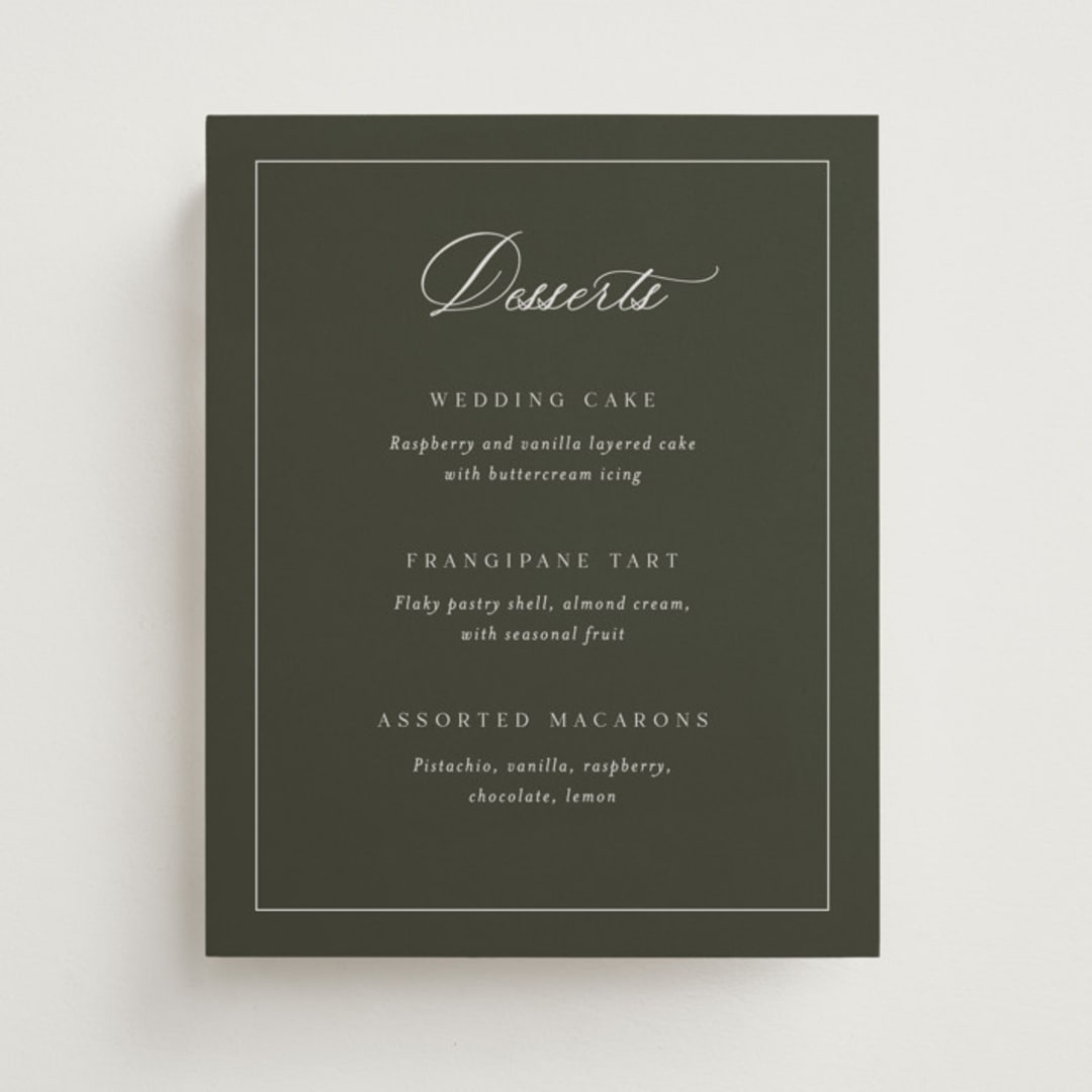 "refined" - Menu Signs in Olive by Nicole Walsh - Front