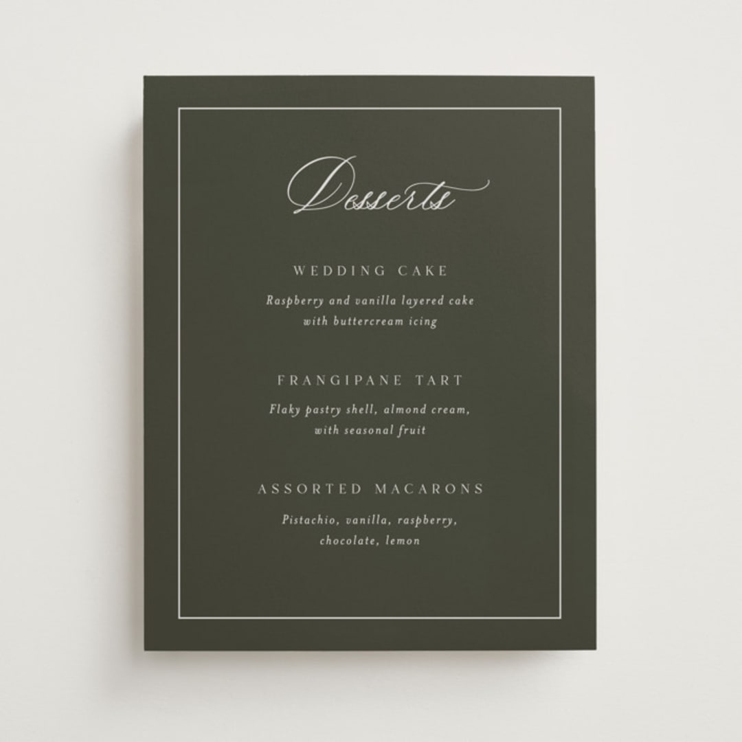 "refined" - Menu Signs in Olive by Nicole Walsh - Front
