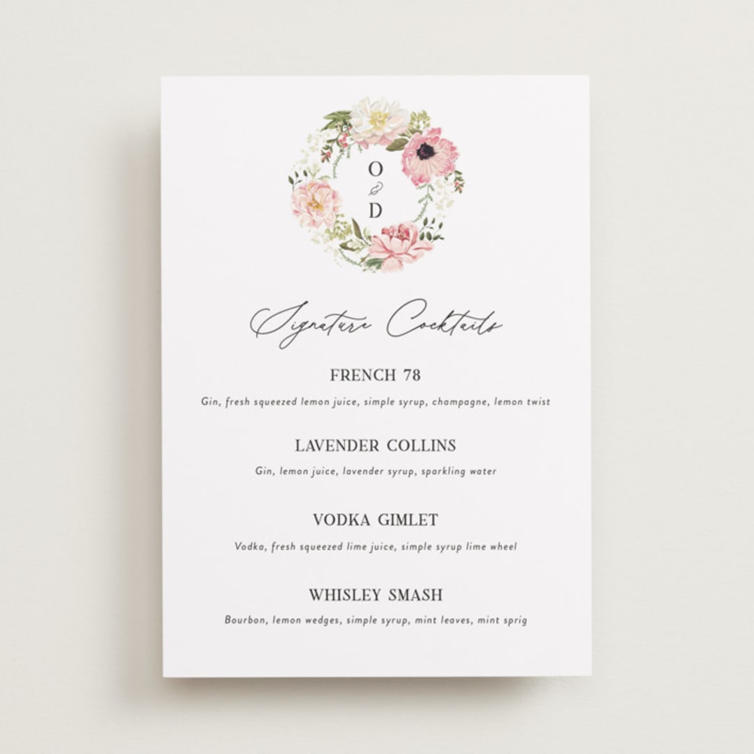 "Timeless Blooms" - Menu Signs in Peony by Susan Moyal - Front