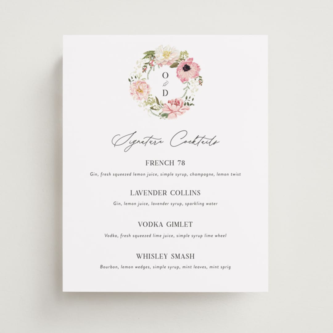 "Timeless Blooms" - Menu Signs in Peony by Susan Moyal - Front