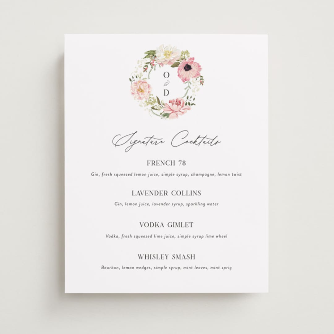 "Timeless Blooms" - Menu Signs in Peony by Susan Moyal - Front