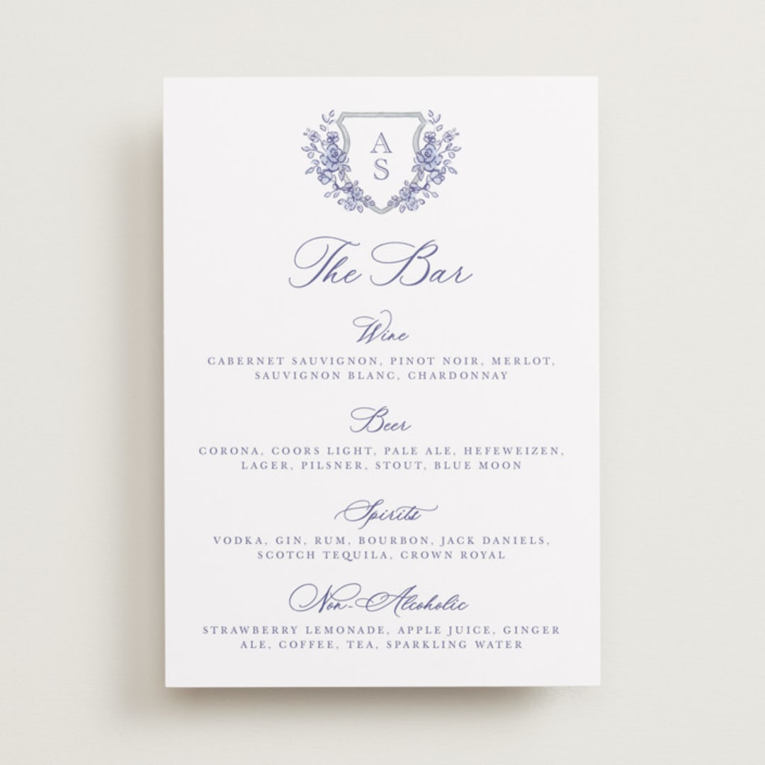 "watercolor flowers crest" - Menu Signs in Dusty Blue by Cass Loh - Front