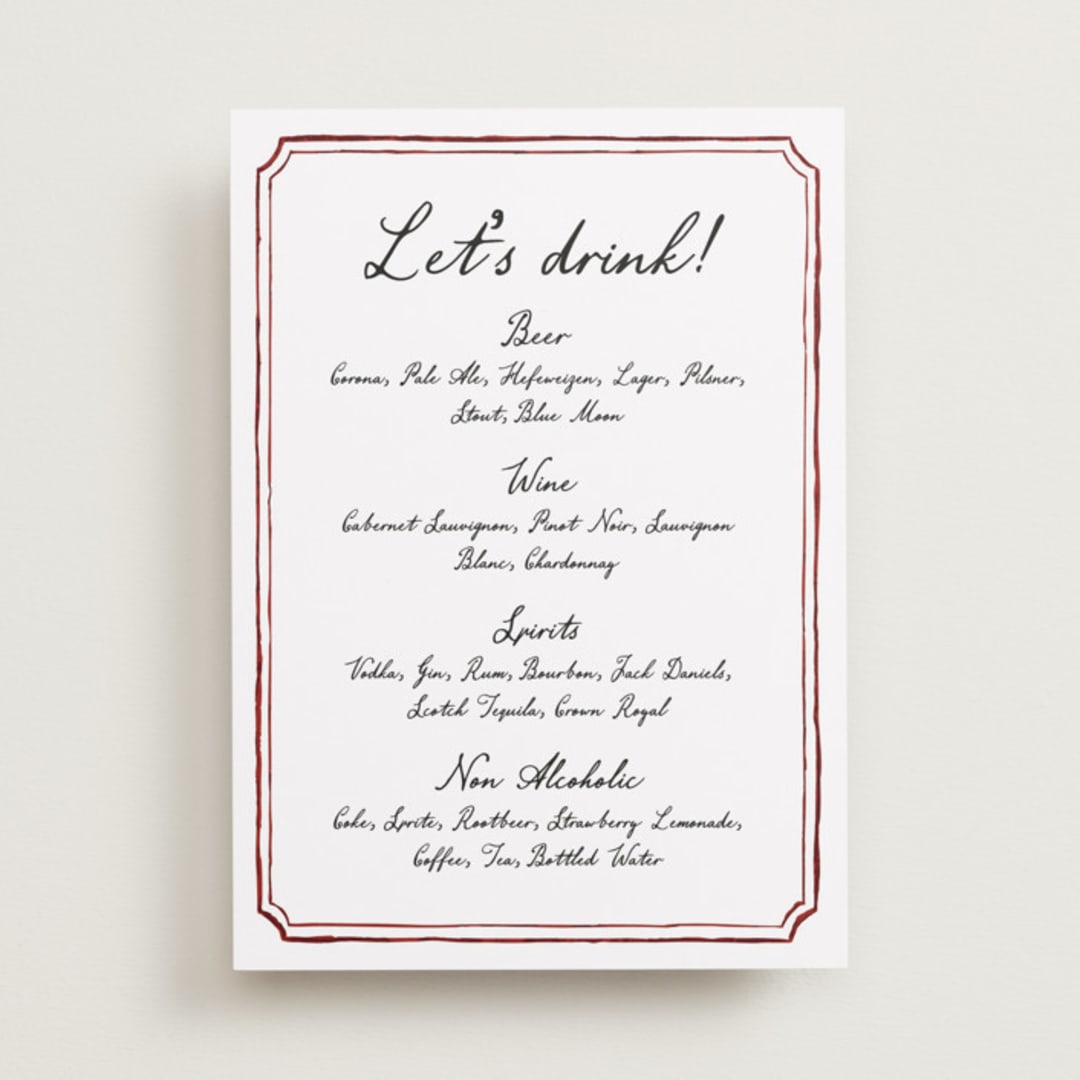 "Handwritten" - Menu Signs in Wine by Cass Loh - Front