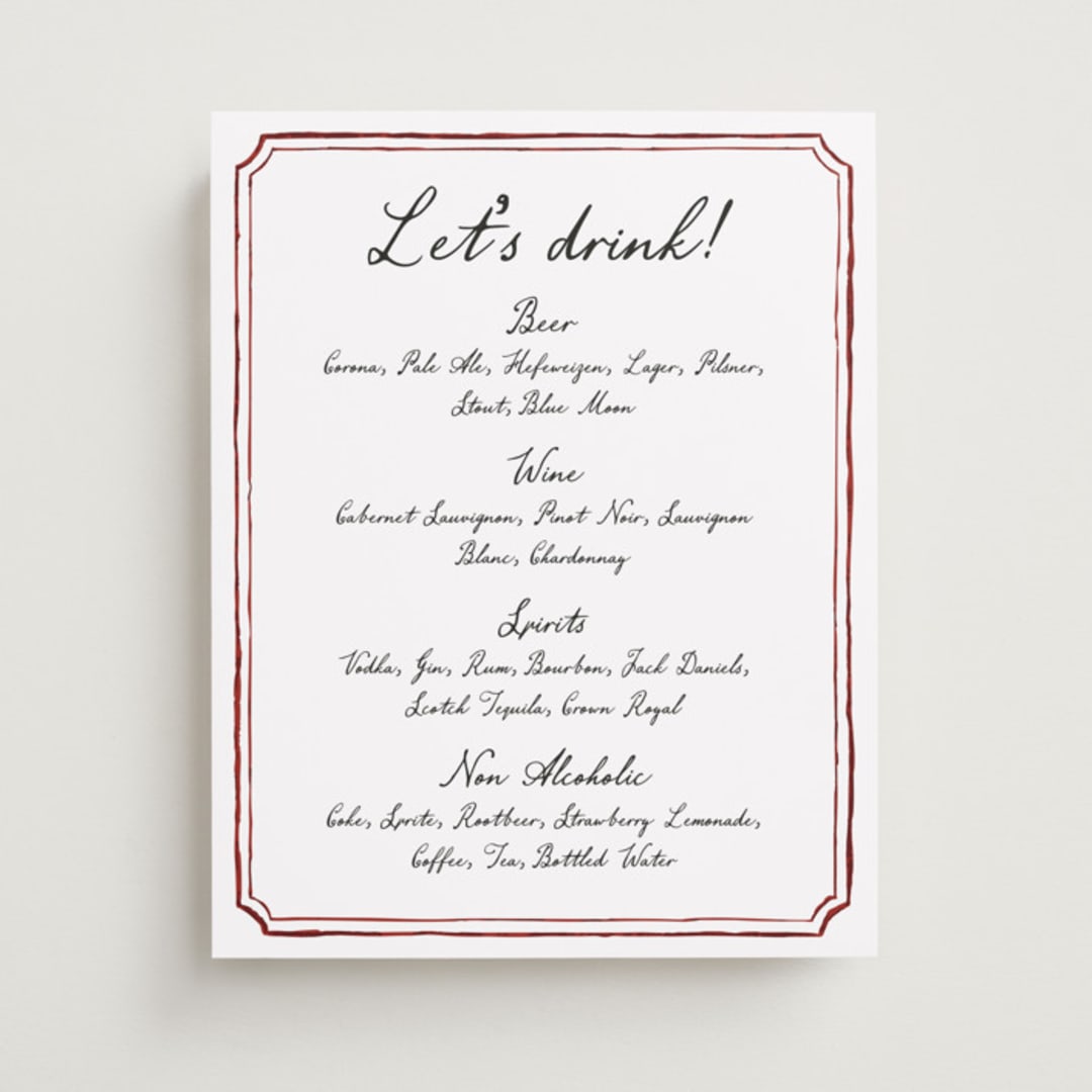 "Handwritten" - Menu Signs in Wine by Cass Loh - Front