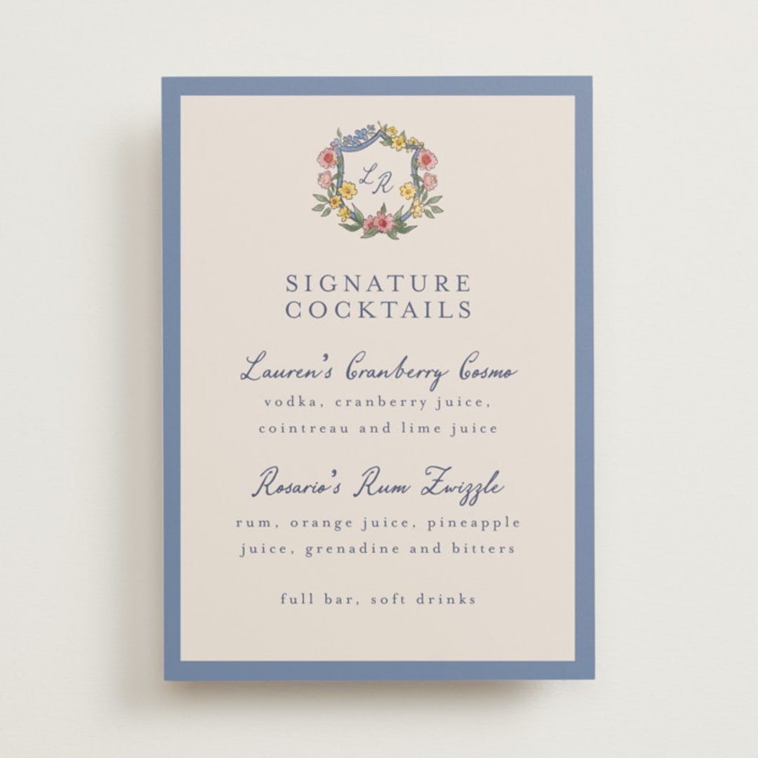 "A wedding in Low Country" - Menu Signs in Cornflower by Chris Griffith - Front