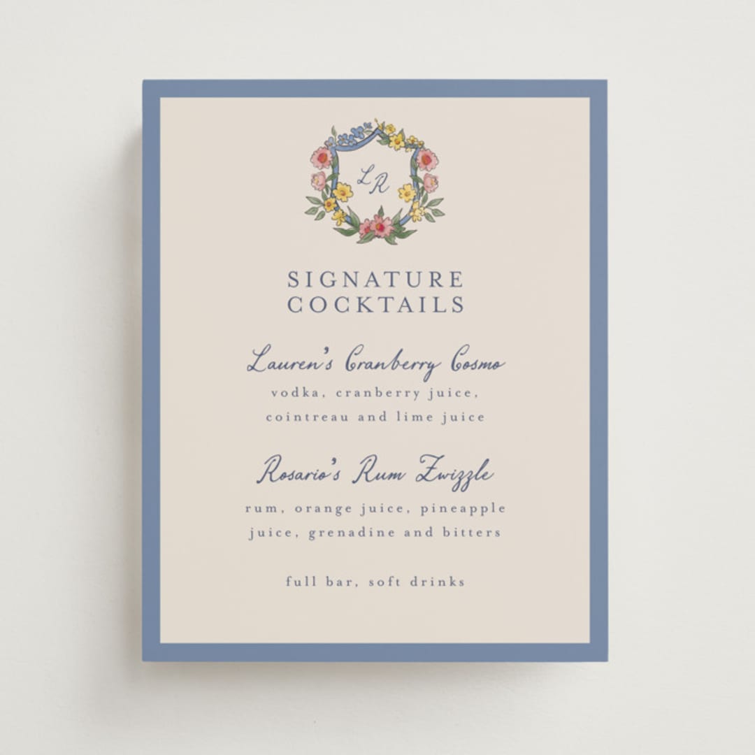 "A wedding in Low Country" - Menu Signs in Cornflower by Chris Griffith - Front