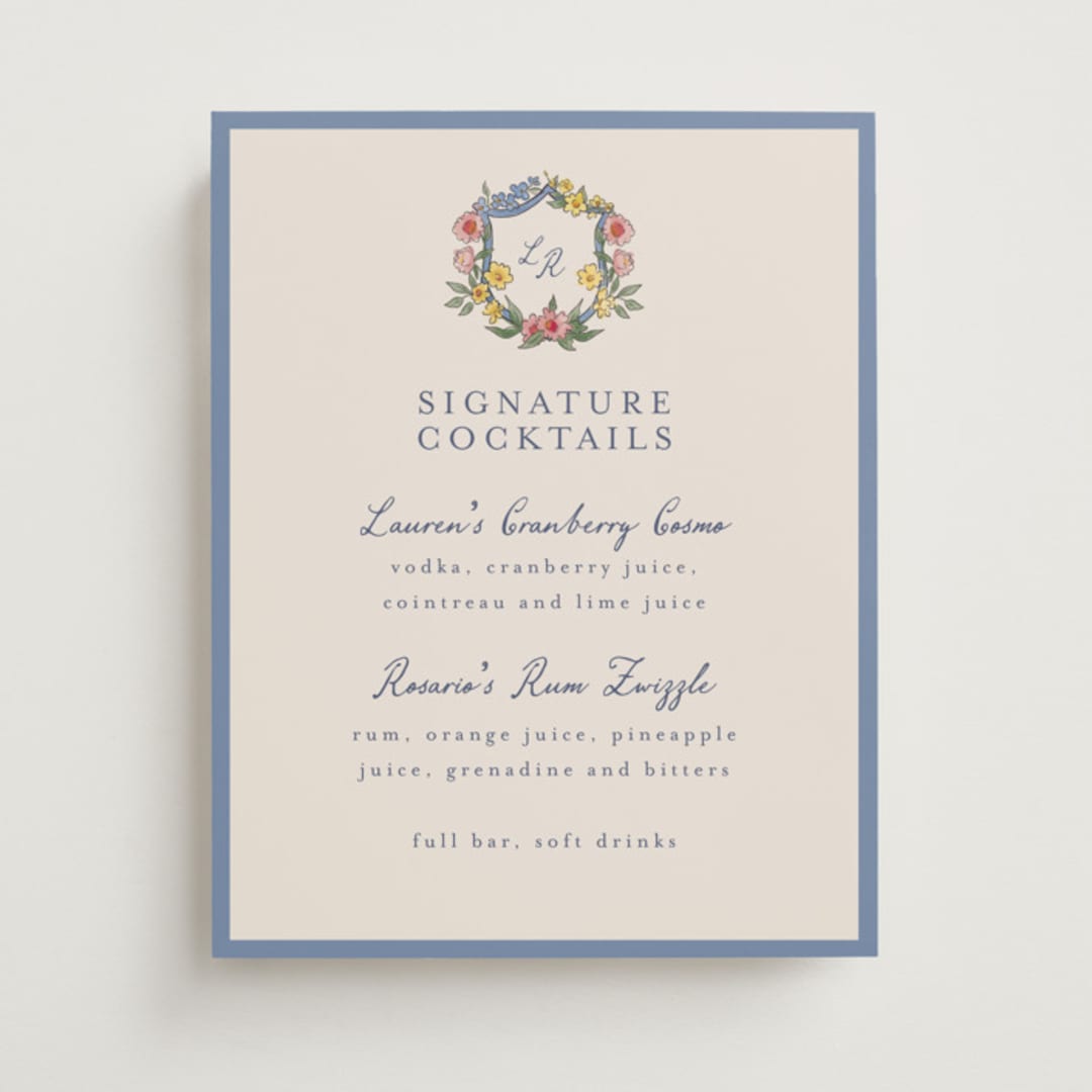 "A wedding in Low Country" - Menu Signs in Cornflower by Chris Griffith - Front
