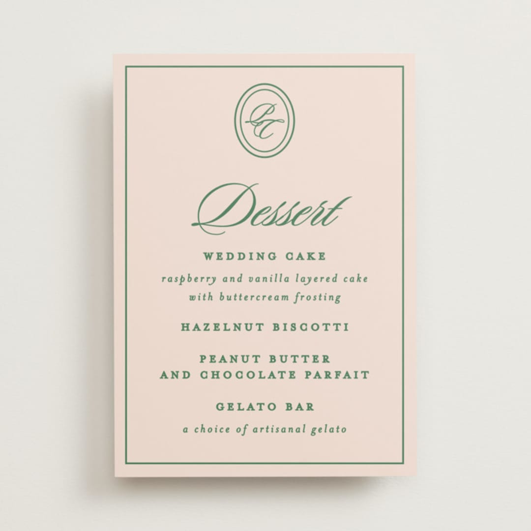 "Scripted" - Menu Signs in Emerald by Creo Study - Front