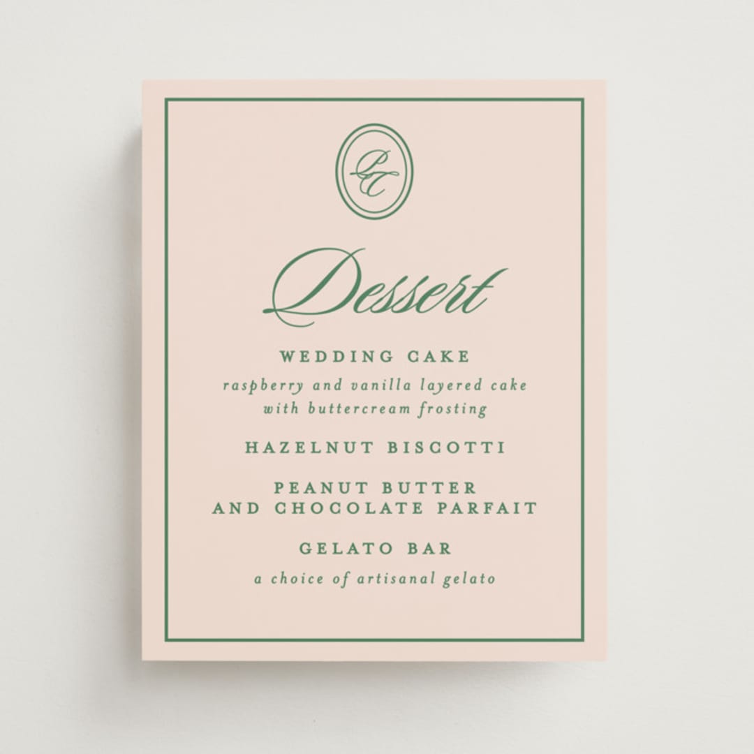 "Scripted" - Menu Signs in Emerald by Creo Study - Front