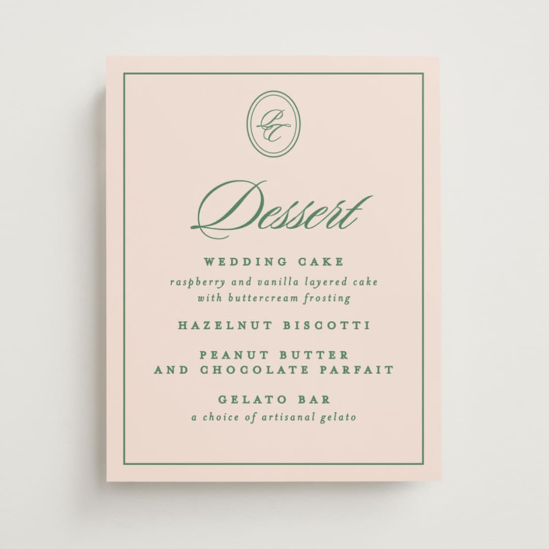 "Scripted" - Menu Signs in Emerald by Creo Study - Front