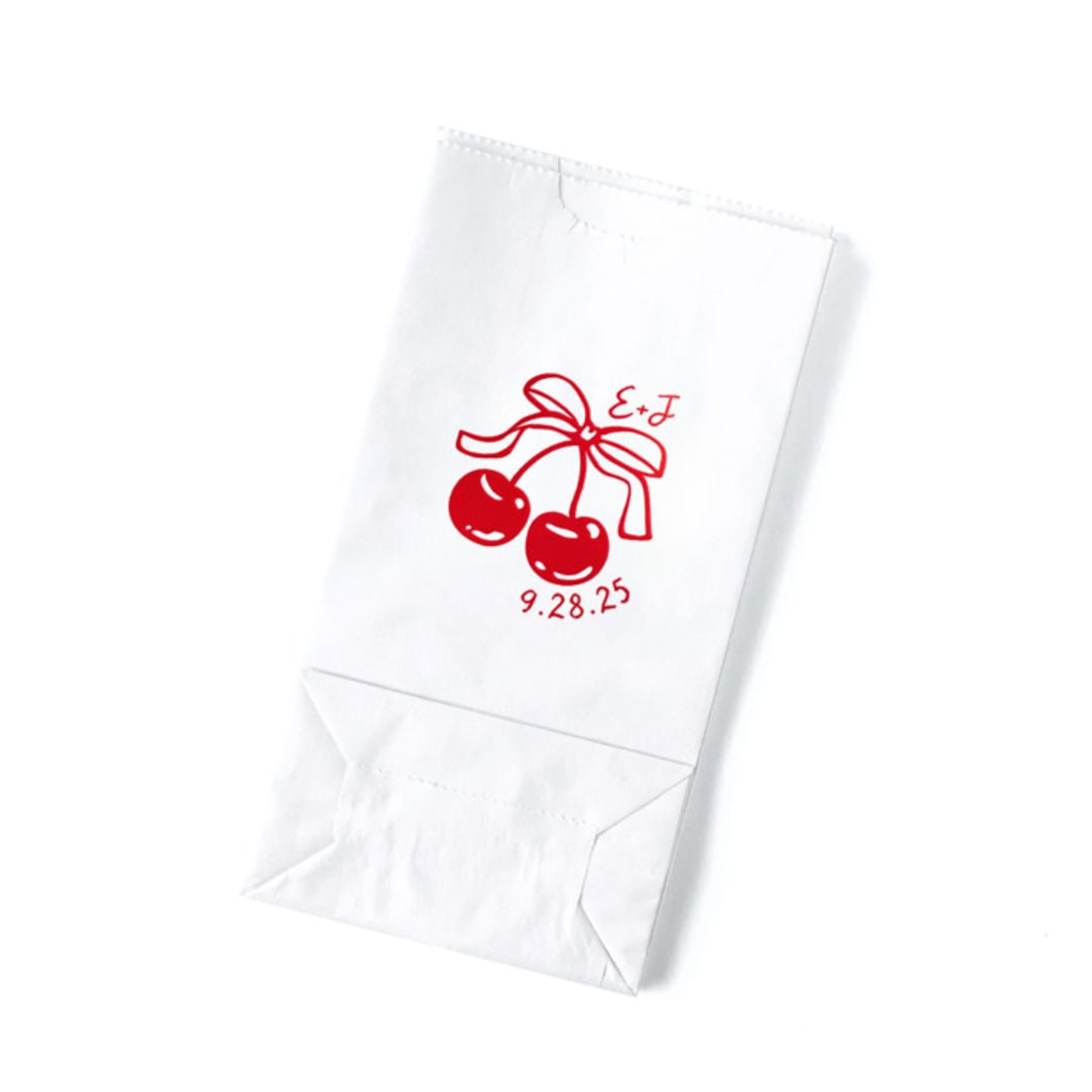 "Cherry Bow Initials Favor Bag, set of 50" - Favor Bags in natural by ForYourParty