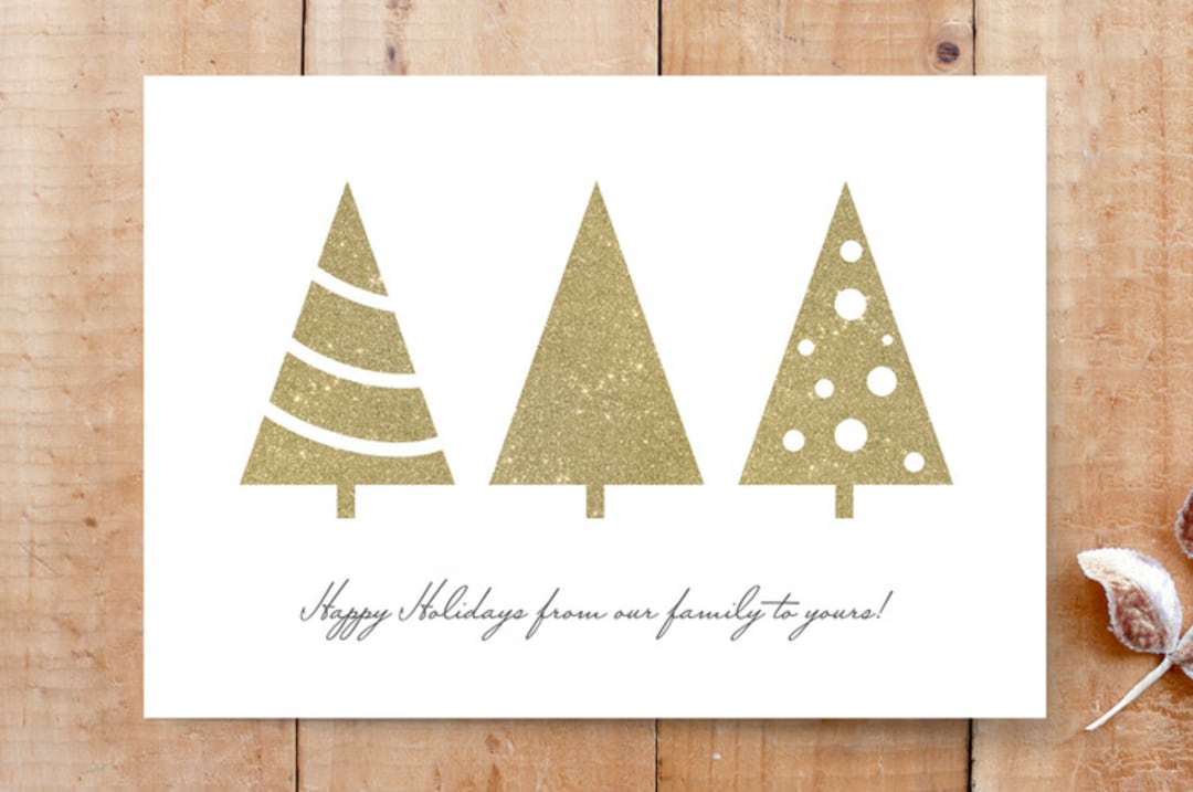 "Holiday Tree Row" - Cards in Golden  by Johanna Phillips Huuva - Front