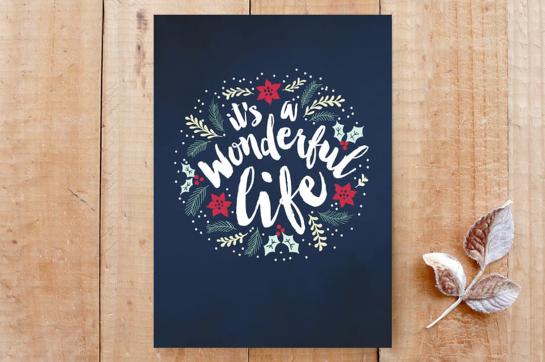 "It's A Wonderful Life Wreath " - Cards in Holiday Navy by Christie Kelly - Front